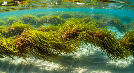 Seaweed in the sea. Seaweed on the bottom of the sea.の素材