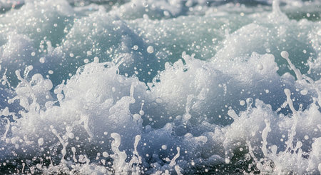 Close-up of splashing wave on the beach. Natural backgroundの素材