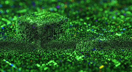 Abstract 3d rendering of chaotic particles. Bokeh lights background.の素材