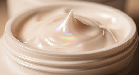 cosmetic cream in a white jar close-up, macro photoの素材