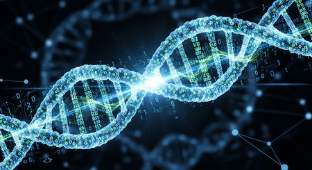 Digital background image presenting DNA molecule research concept 3D rendering toned imageの素材