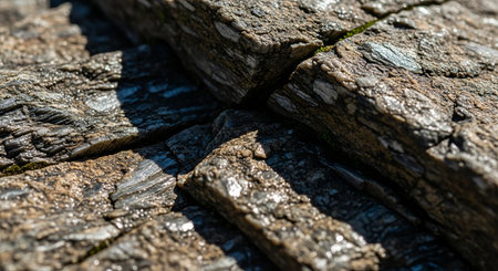 Close-up of a stone wall in the forest. Macro photoの素材