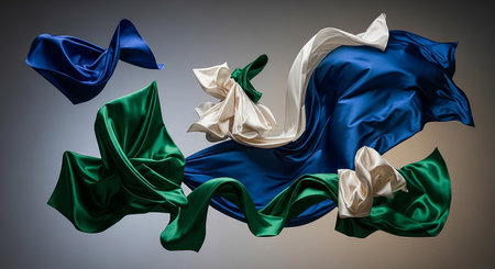abstract pieces of cloth flying, high-speed studio shot.の素材