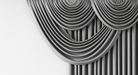 Curtain with black drapery on white background. 3d renderの素材