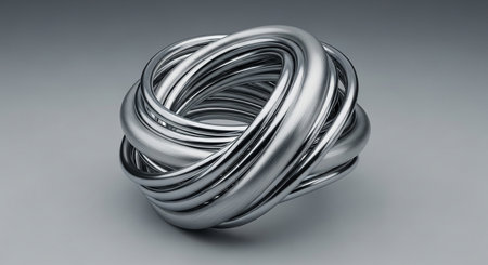 3d rendering of abstract metal ring in gray background with blurred reflectionの素材