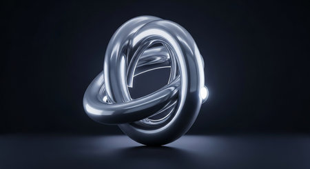 Abstract metallic ring on dark background, 3d render illustration. Computer digital drawing.の素材