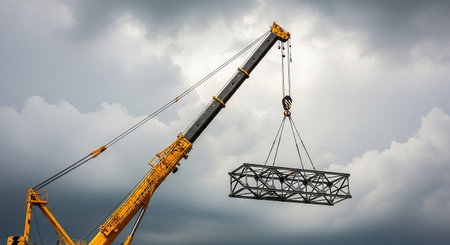Crane and building under construction with cloudy sky background, clipping pathの素材
