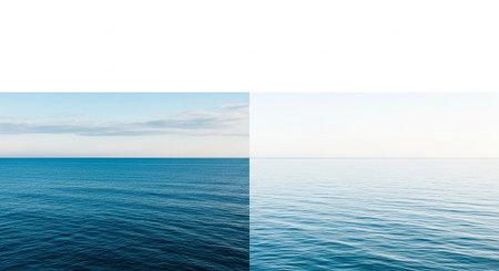Sea horizon and sky. Collage of sea horizon and sky.の素材