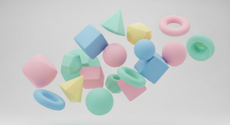Abstract 3d rendering of geometric shapes in pastel colors, beautiful background designの素材