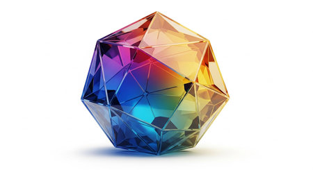 Colorful diamond on a white background. 3d rendering, 3d illustration.の素材