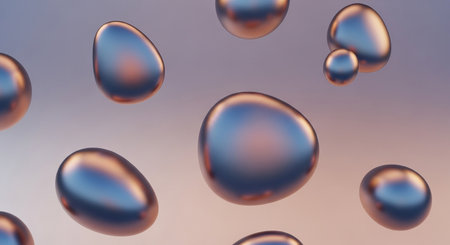 Abstract 3d render of shiny metallic spheres on pastel background. Shiny spheres floating in space.の素材