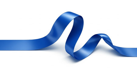 Blue satin ribbon isolated on white background. 3D illustration.の素材