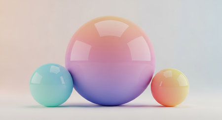 3d rendering of a group of spheres in pastel colors.の素材