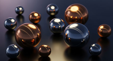 3d render of shiny spheres. Abstract background with shiny spheres.の素材