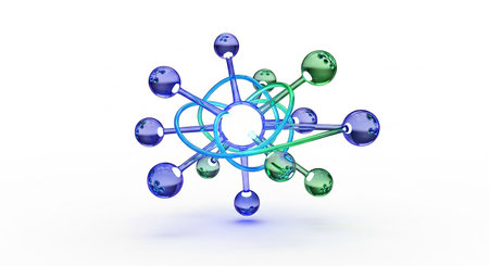 Molecular structure of the atom. 3D illustration. 3D rendering.の素材