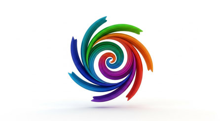 Colorful twisted spiral on a white background. 3d rendering.の素材