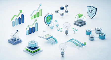 Conceptual image with business icons on white background. 3D renderingの素材