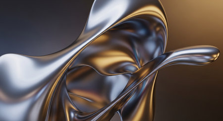 Metallic abstract wavy liquid background. 3d render illustration.の素材