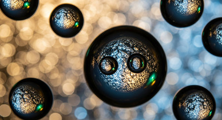 abstract 3d illustration of water drops with bokeh backgroundの素材