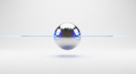 Abstract 3d rendering of a sphere with a blue glow on a white backgroundの素材