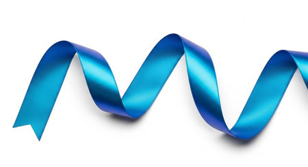 close up of  a blue ribbon on white background with clipping pathの素材