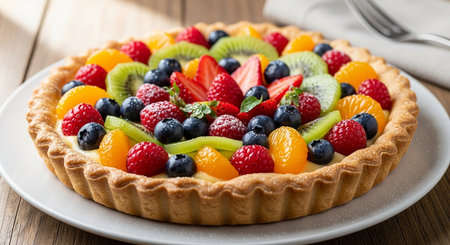 Fruit tart with kiwi, raspberries and blueberriesの素材