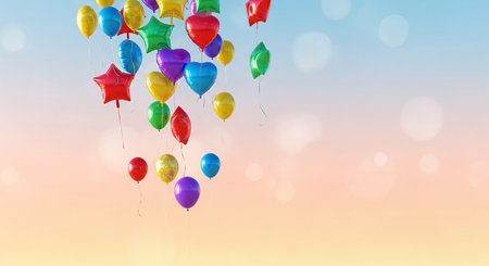 Colorful balloons floating in the sky with copy space. 3d renderingの素材