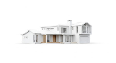 3d rendering of modern house isolated on white background with clipping pathの素材