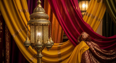 golden lamp in morocco style with drapery and curtainsの素材