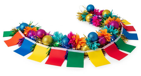 Colorful christmas garland isolated on white background. Happy New Yearの素材