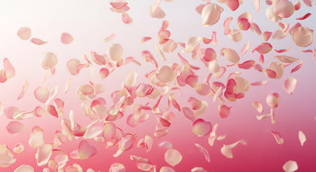 Pink rose petals fly in the air. 3d render.の素材