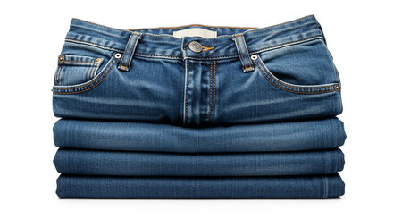 Stack of jeans isolated on white background. Clipping path included.の素材