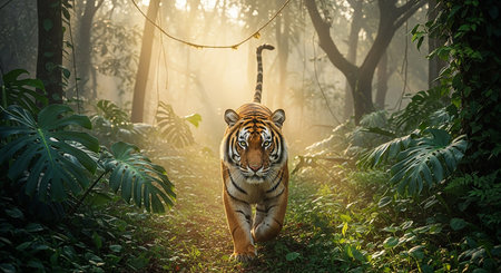 Beautiful tiger in the jungle at sunset. Tiger in the jungle.の素材