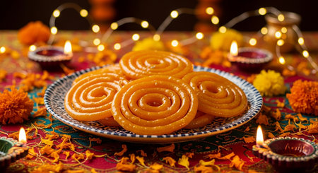 Indian Festival Diwali, Diwali or Deepawali oil lamp and flowerの素材