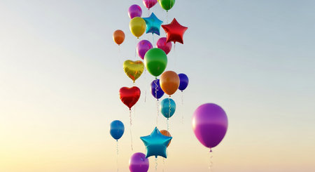 Colorful balloons flying in the sky. 3D Rendering.の素材