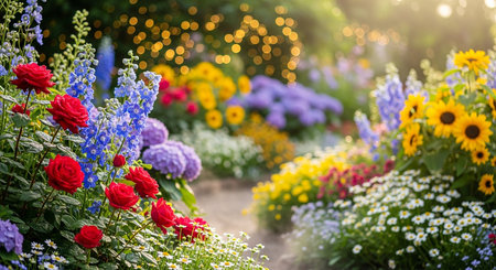 Colorful flowers in the garden with bokeh light background.の素材