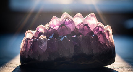 amethyst on a wooden table, close-up, shallow depth of fieldの素材