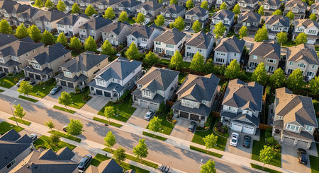 Aerial view of residential neighborhood in suburbs Dallas, Texas, USA.の素材