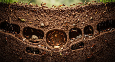 Ants living in a nest of soil. 3D Renderingの素材