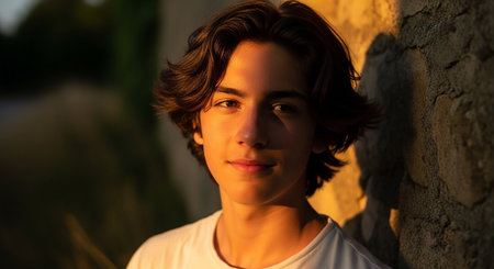 Portrait of a handsome young man in a white T-shirtの素材