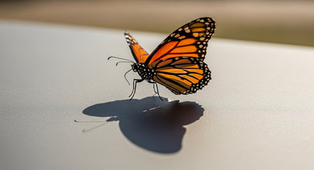 Monarch butterfly (Danaus plexippus) on white paperの素材
