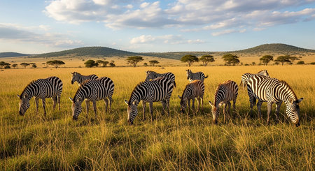 Herd of zebras in Masai Mara National Park, Kenyaの素材