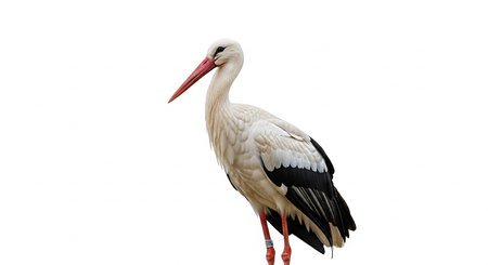 White stork isolated on a white background (Ciconia ciconia)の素材