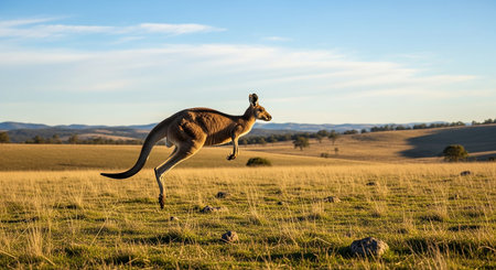 Kangaroo in the wild at sunset. Kangaroo in the field.の素材