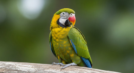Colorful macaw sitting on a perch in the rainforestの素材