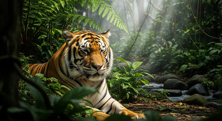 Bengal tiger in the jungle,3d rendering. Computer digital drawing.の素材