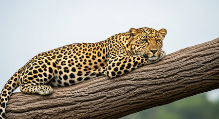 Leopard lying on a tree branch in the Kruger Park, South Africa.の素材
