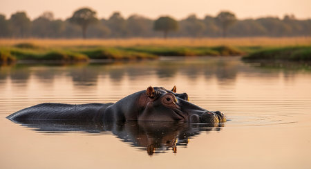 Hippopotamus in the Okavango Delta, Botswana, Africaの素材
