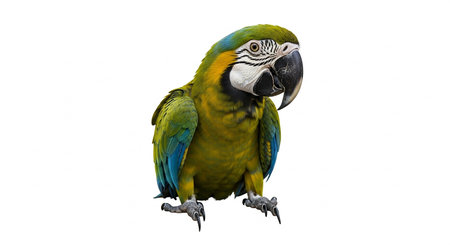 Beautiful macaw parrot isolated on white background, close upの素材