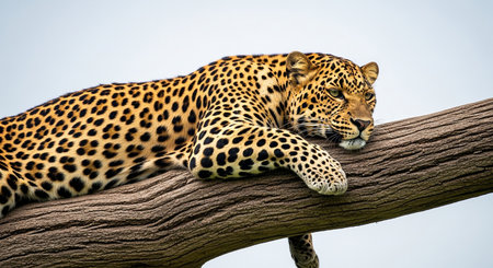 Leopard lying on a tree branch in the Serengeti National Park, Tanzaniaの素材